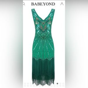 Roaring 20s Paisley Great Gatsby Dress NWT lovely aqua green (official color)*